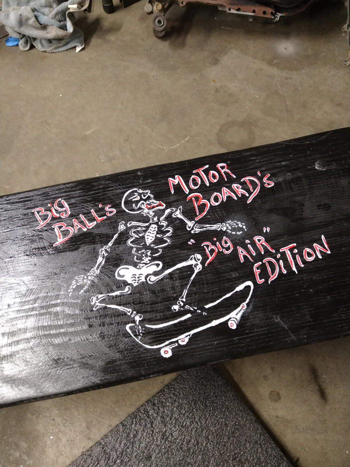 Carl Petersen’s close friend since the 1980s, Gilbert Fowler, built a motorized skateboard for him with Fowler’s custom logo on it. The two enjoyed riding their boards together in parking lots and down roads in Tacoma.