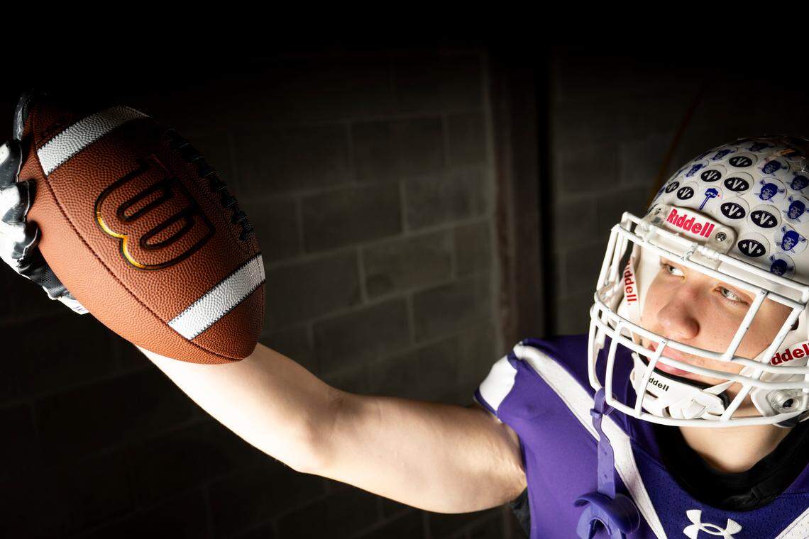 Sumner junior tight end Carter Cocke poses for a portrait after being selected as first-team offense for The News Tribune’s 2023 All-Area football team at Mount Tahoma High School, on Sunday, Dec. 10, 2023, in Tacoma.