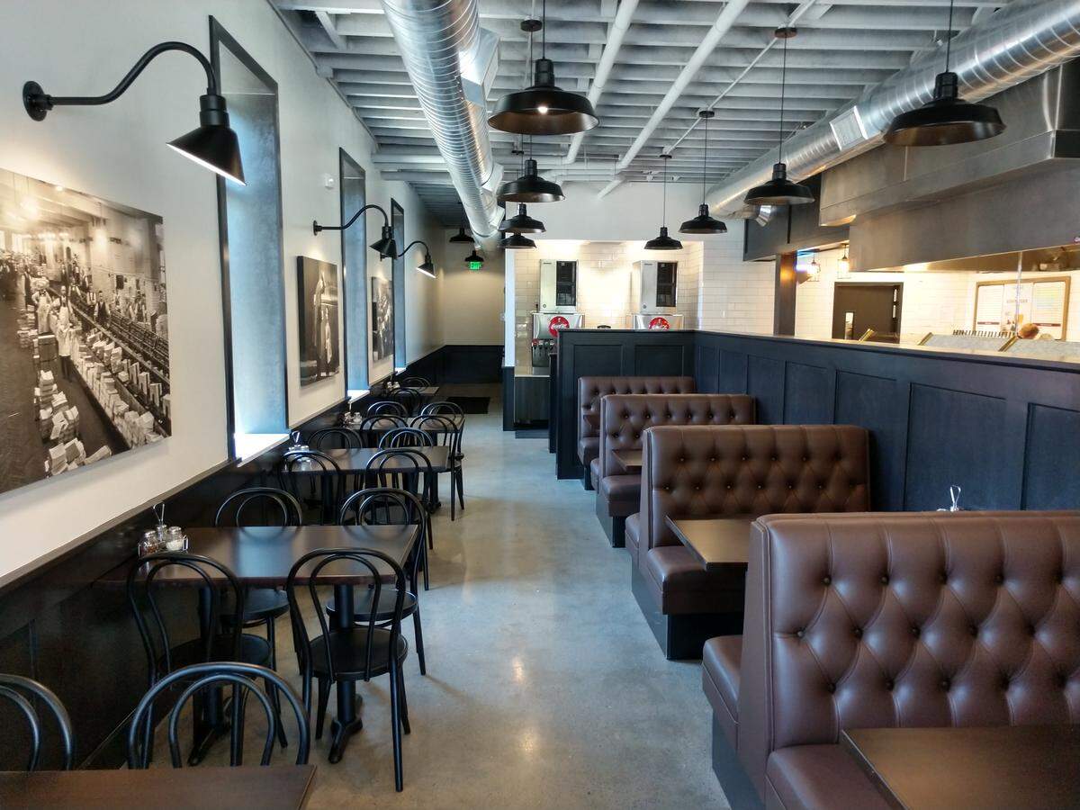 The dining room of Pizza Press in Tacoma's Sixth Avenue neighborhood.