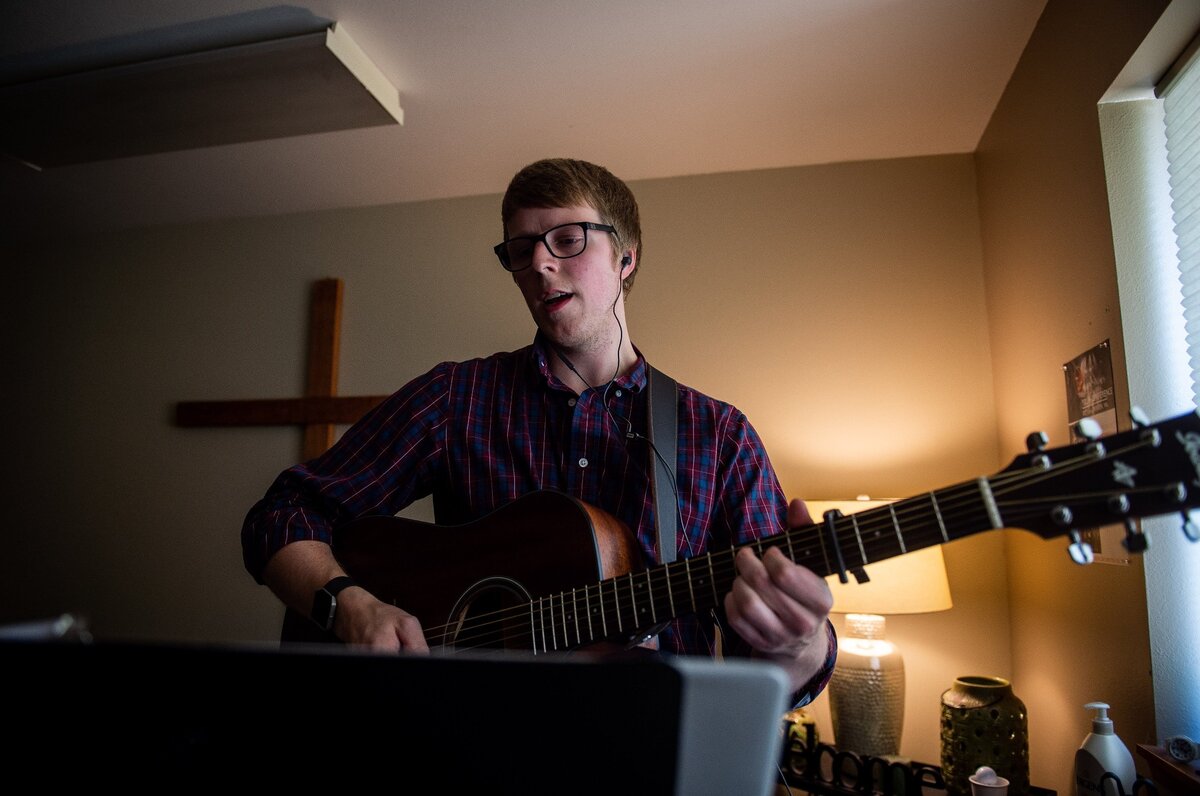 Skyler Lindseth rehearses for an upcoming service at Harbor Life Church, which will celebrate its 100-year anniversary on Sunday (Sept. 16).