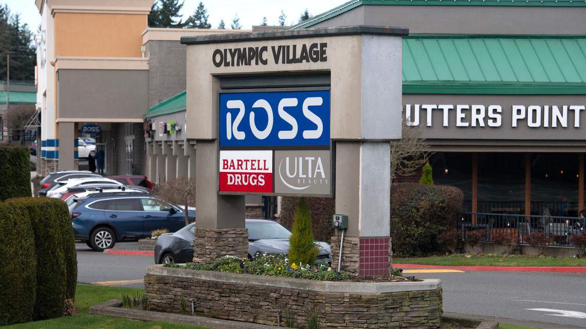 The Olympic Village shopping center in Gig Harbor, seen in 2024, is losing its Bartell Drug store.