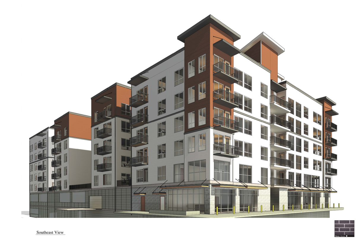 This is a rendering of the Riverfront Apartments, a six-story project that is under construction at 1228 Fryar Ave. in Sumner.