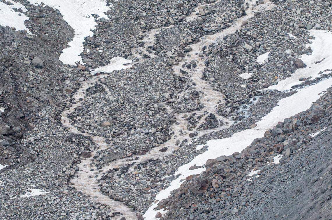 The Nisqually River flows from the Nisqually Glacier on Mount Rainier on Friday, June 6, 2025, at Mount Rainier National Park.