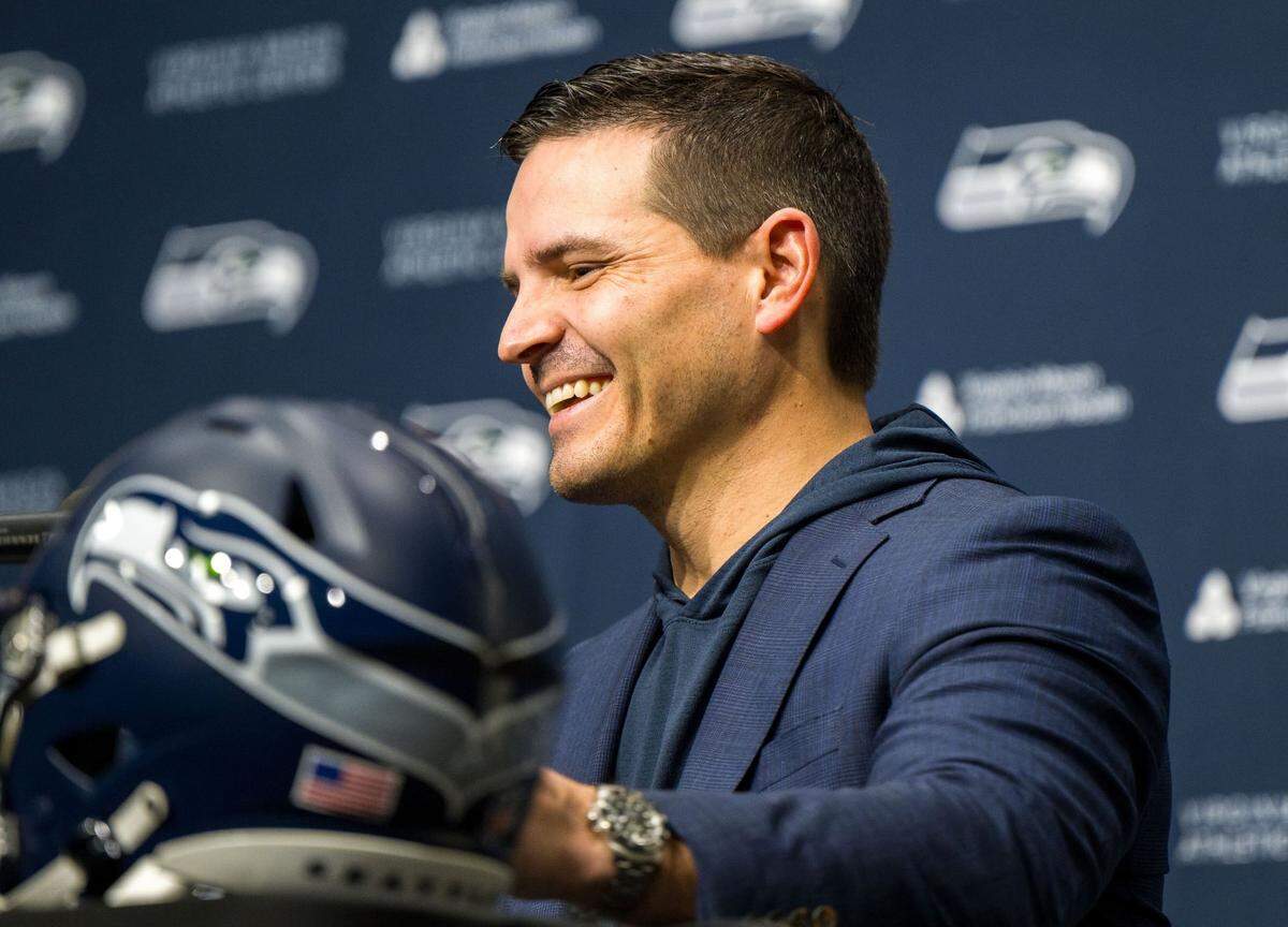 Mike Macdonald is introduced as the Seattle Seahawks new head coach on Thursday, Feb. 1, 2024, in Renton, Wash.
