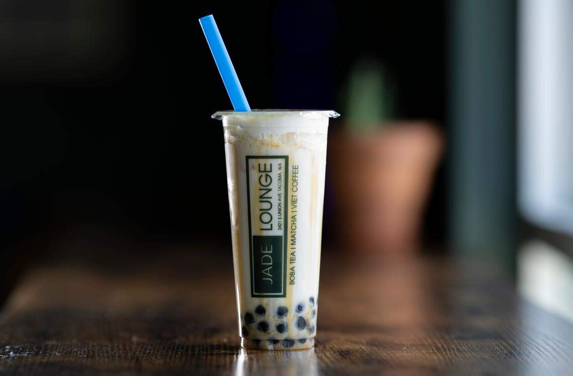 The King Brûlée (black sugar milk tea, boba, caramel drizzle and a caramelized sugar cream top) has become a customer favorite at Jade Lounge.