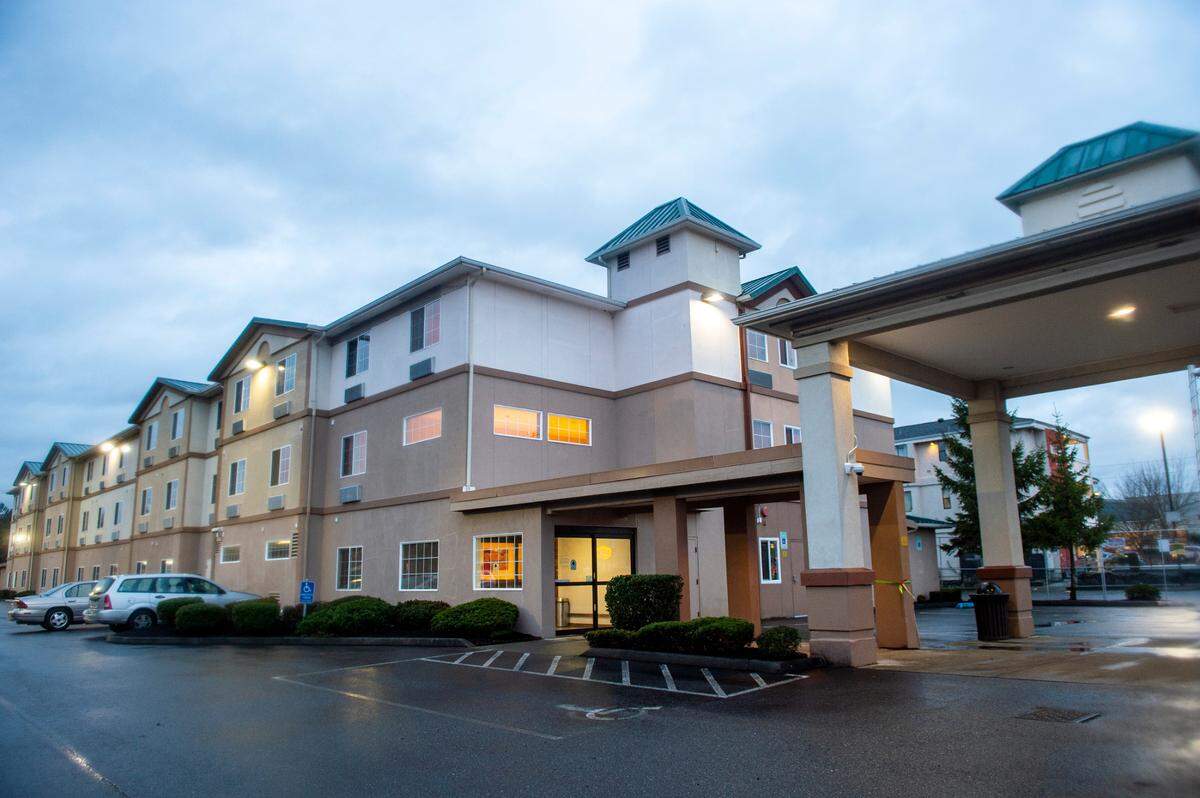 The former Comfort Inn on the 8600 block of South Hosmer Street in Tacoma was purchased by the Low Income Housing Institute in October 2021 with financial assistance from Pierce County, the City of Tacoma and City of Lakewood. The institute turned the hotel into a 94-room enchanted shelter for people experiencing homelessness.