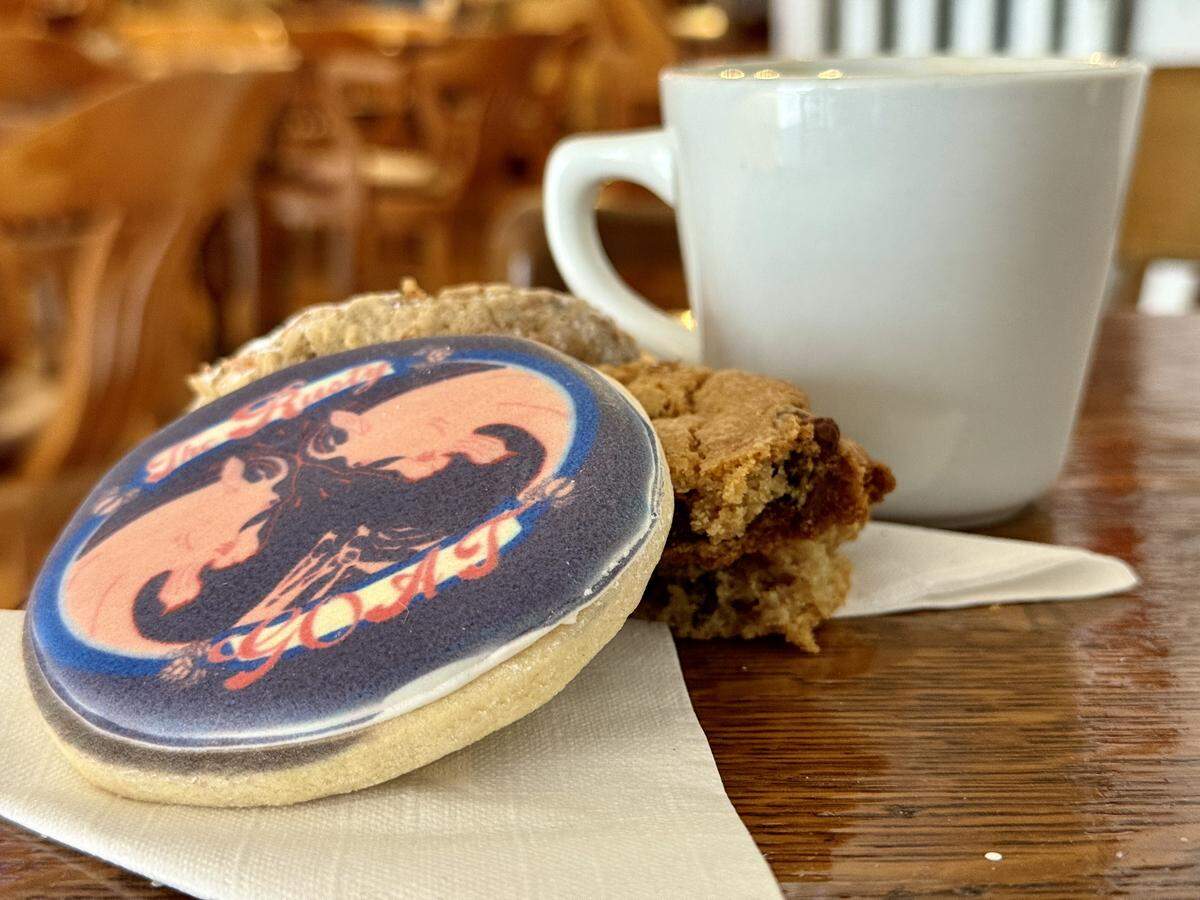 The Rusty Goat Beer & Coffee in Tacoma’s Opera Alley is now open six days a week with Manifesto Coffee and baked goods from Maggie Magee’s in Fircrest. A trio of cookies includes a glazed sugar, chocolate chip and a vegan/gluten-free “carrot cake.”