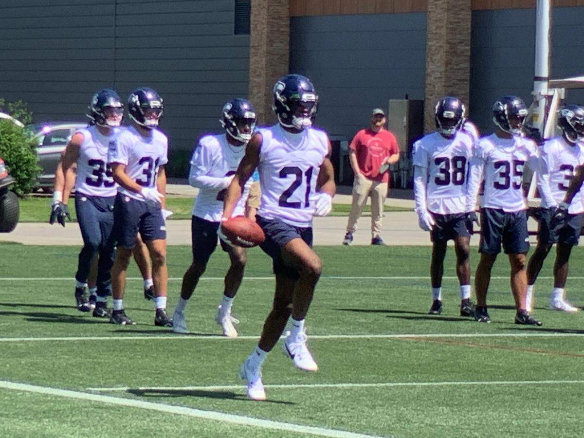 Devon Witherspoon, Seattle’s top draft choice, begins his first practice on day one of Seahawks rookie minicamp at the Virginia Mason Athletic Center in Renton May 12, 2023.