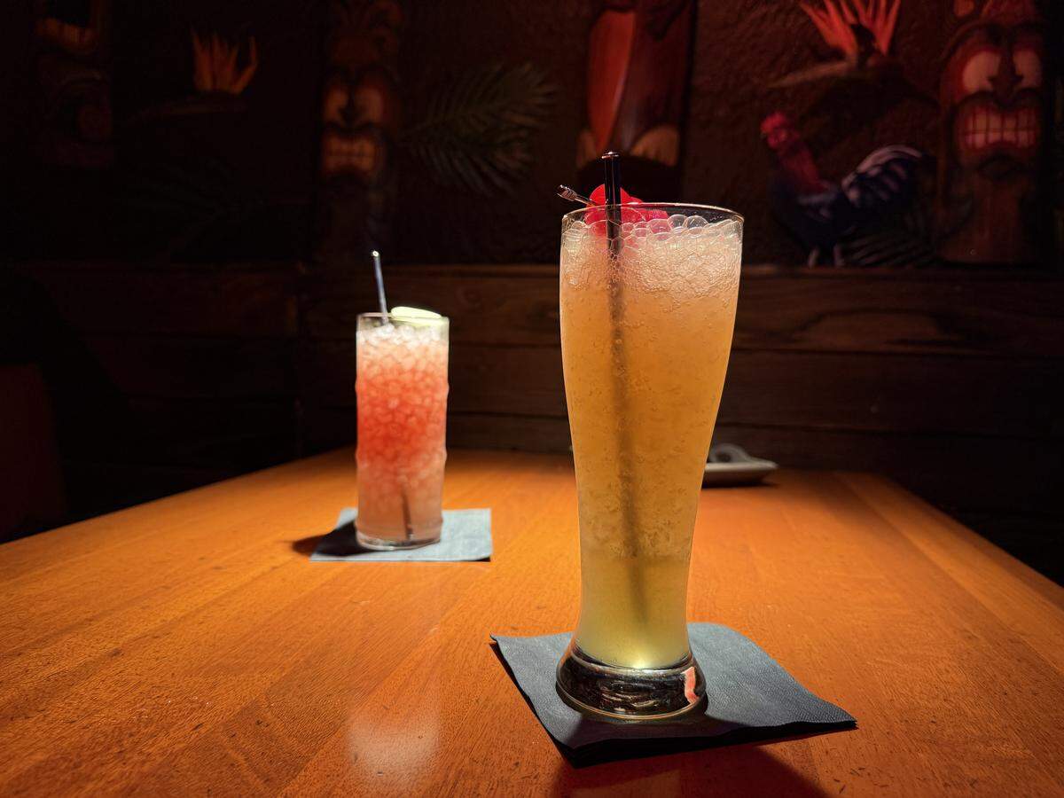 At the hidden hideaway of Da Tiki Hut, find Hawaiian plate lunches and excellent tiki cocktails.