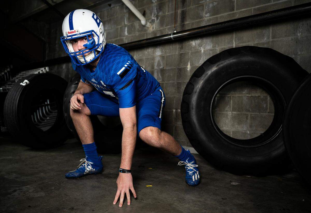 Eatonville senior Kyle Cox poses for a portrait after being selected as an offensive lineman for The News Tribune’s 2022 All-Area football team, at Mount Tahoma High School in Tacoma, Wash. on Dec. 4, 2022.