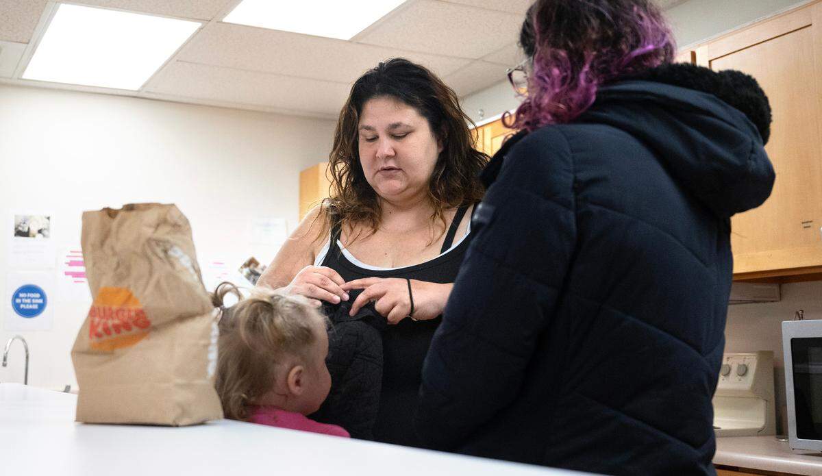 Rosa Larios and her four daughters were staying at the Family Promise shelter and resource center in Spanaway, Washington, on Tuesday, April 16, 2024. “This place is amazing,” Larios said of the resource center and staff. “They’re helping you with the little steps that make a longer journey. So it’s pretty cool.”