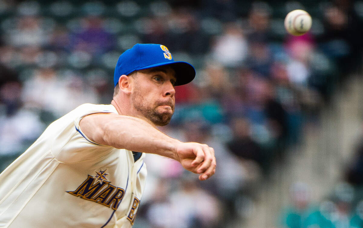 Mariners pitcher Brandon Brennan pitches in the sixth inning. The Seattle Mariners played the Houston Astros in a Major League Baseball game at T-Mobile Park in Seattle, Wash., on Sunday, April 14, 2019.