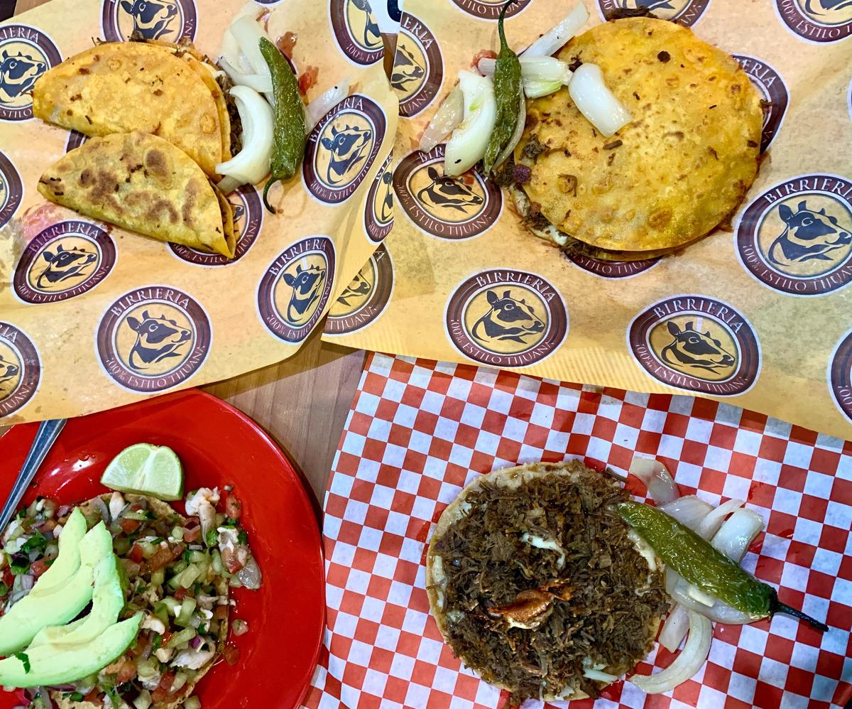 Ceviche and four versions of birria dishes at Birrieria Tijuana.