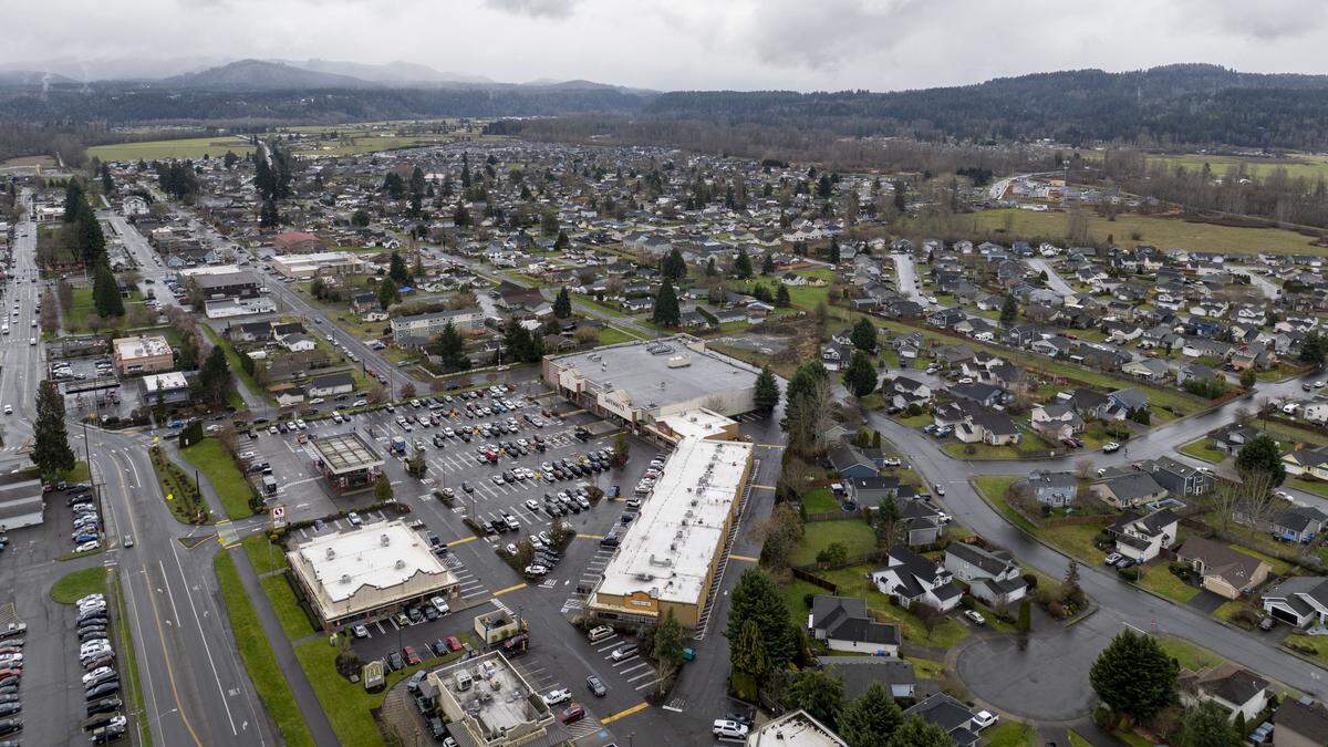 The city of Orting is seen in this drone photograph taken on Thursday, Feb. 19, 2026, in Orting.