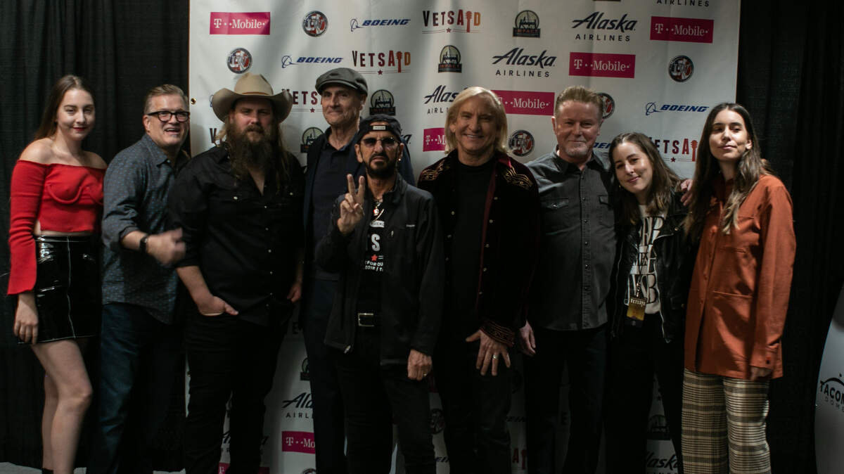 Joe Walsh and Ringo Starr (center) were joined by members of HAIM, Drew Carey, Chris Stapleton, James Taylor and Don Henley for Sunday’s Tacoma Dome VetsAid fundraising concert.