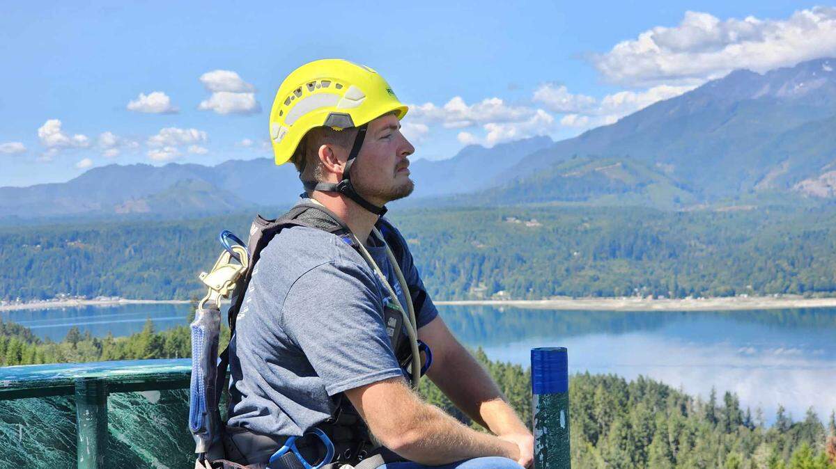 Joseph Jazwiec pulled over on the Narrows Bridge in Tacoma when he saw a car that was smoking on Wednesday, August 30, 2023.