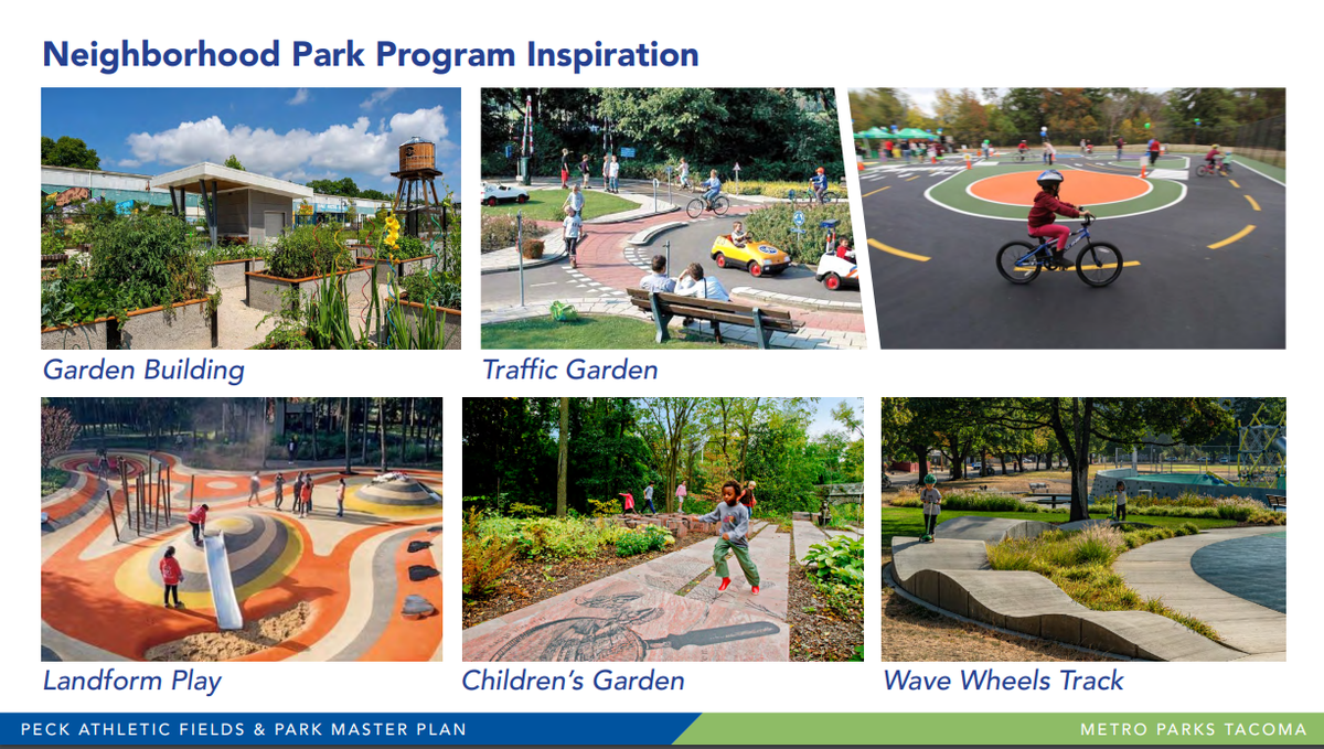 Metro Parks Tacoma gives examples of neighborhood improvements that could come to the Peck Athletic Complex if approved by the Park Board Nov. 26, 2023.