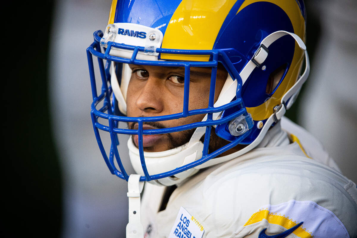 Los Angeles Rams defensive end Aaron Donald stands I the tunnel before the game. The Seattle Seahawks played the Los Angeles Rams in a NFL football game at Lumen Field in Seattle, Wash., on Sunday, Dec. 27, 2020.