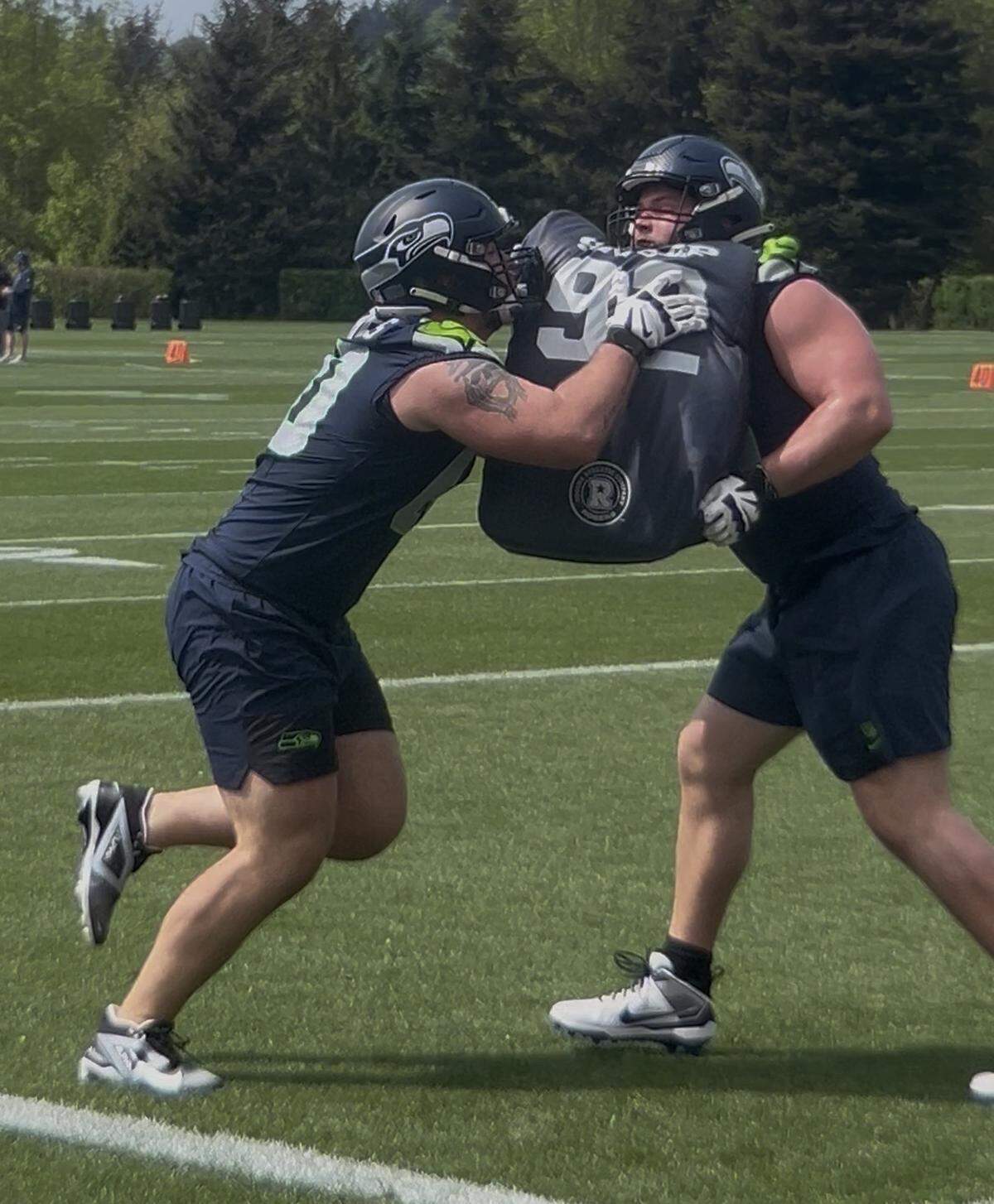 Fifth-round NFL draft choice Beau Stephens, an All-American at Iowa, was at right guard in the Seattle Seahawks’ rookie minicamp the weekend of May 1-2, 2026, at the Virginia Mason Athletic Center in Renton.