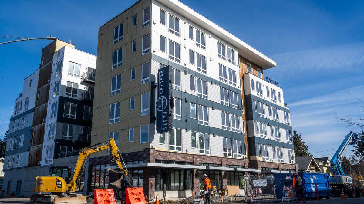 Proctor Flats, a new apartment building in the Proctor neighborhood, is being built on North 27th Street in Tacoma, Wash. on Feb. 15, 2023.