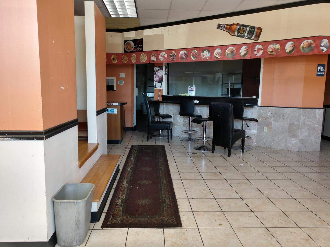 The empty interior of Flying Fish Sushi Bar & Grill shortly after it closed.