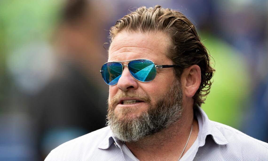 Seahawks general manager John Schneider looks out on the field before the game between the Seattle Seahawks and the Denver Broncos at Lumen Field, on Sunday, Sept. 8, 2024, in Seattle, Wash.