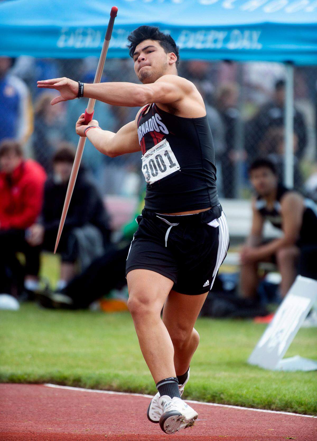 Yelm’s Brayden Platt throws 191’ 9” to earn second place in the 3A boys javelin competion during the second day of the WIAA State Track and Field Championships at Mount Tahoma High School in Tacoma, Washington on Friday, May 27, 2022.