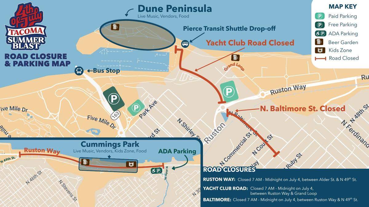 Summer Blast 2025 road closure and parking map.