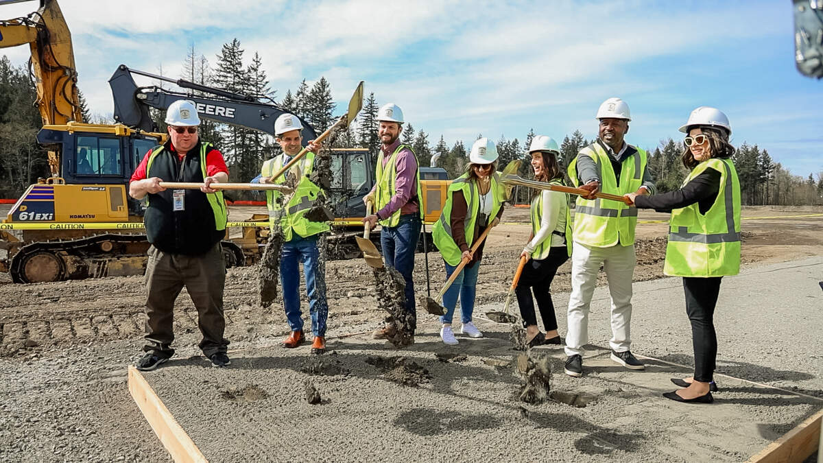 Crews break ground on the Cedar Flats affordable housing project on March 31, 2026. The project will bring 276 units of affordable housing in unincorporated Pierce County between South Hill and Frederickson.