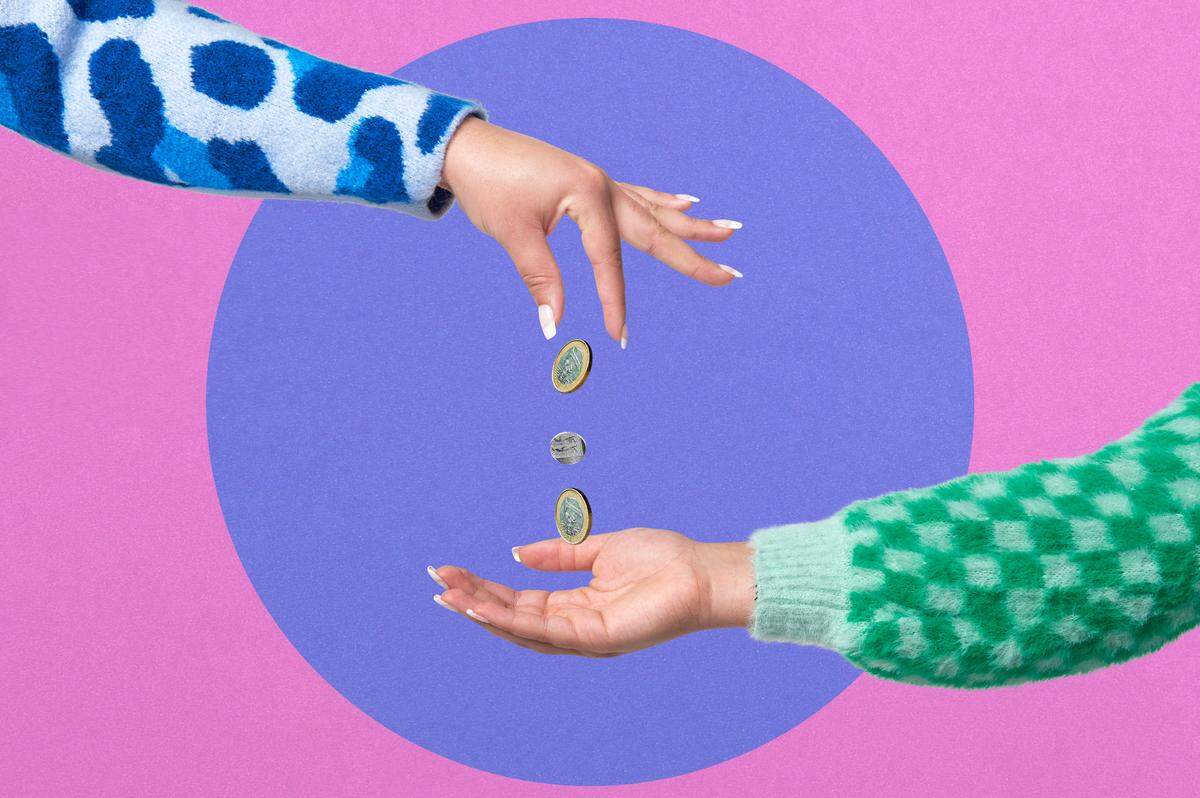 Financial transaction on colorful background