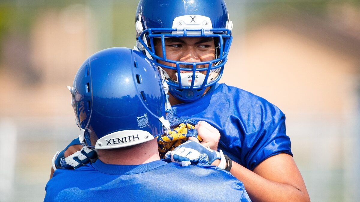 Sekai Asoau runs through a drill at Fife High School football practice at Fife High School in Fife, Wash., on Thursday, Aug. 16, 2018.


