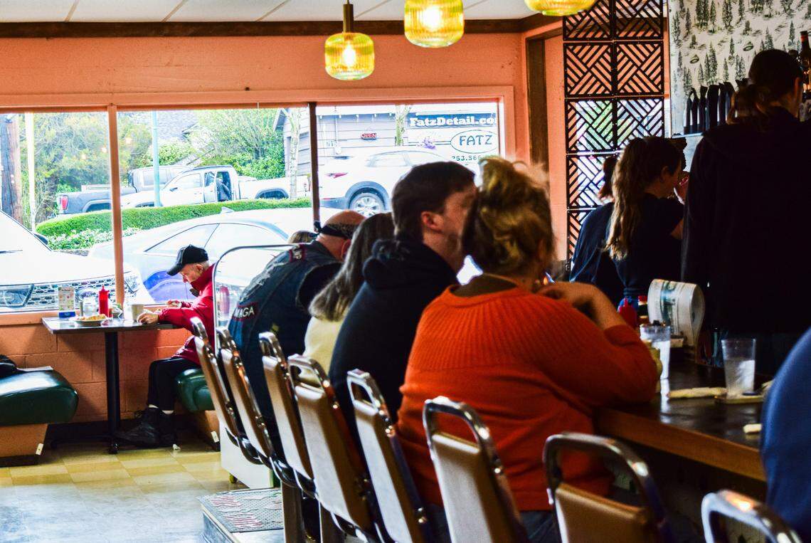The Pine Cone fills up, especially on weekends, with families and regulars. In addition to table seating in several rooms, there’s also a lunch counter.