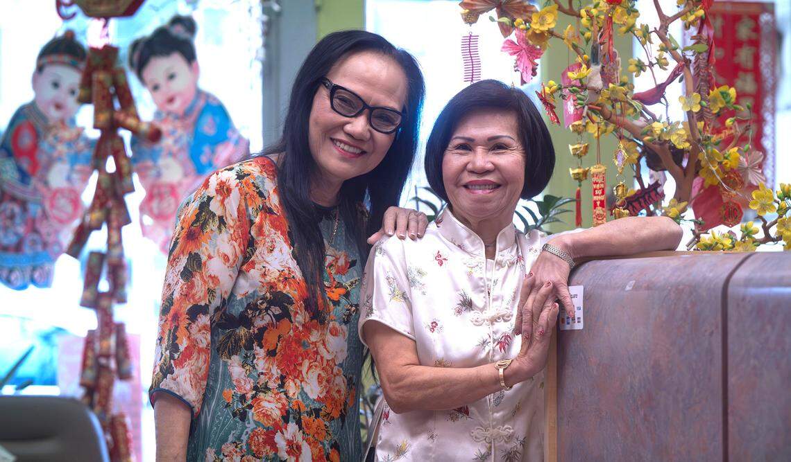 Lisa Mathusz (left) and Lee Lee Lam founded Tacoma’s Lunar New Year Festival 35 years ago in 1990. They are shown in Lam’s business, Lorinda’s Hair Care, in the Lincoln District of Tacoma, Washington, on Friday, Jan. 24, 2025.