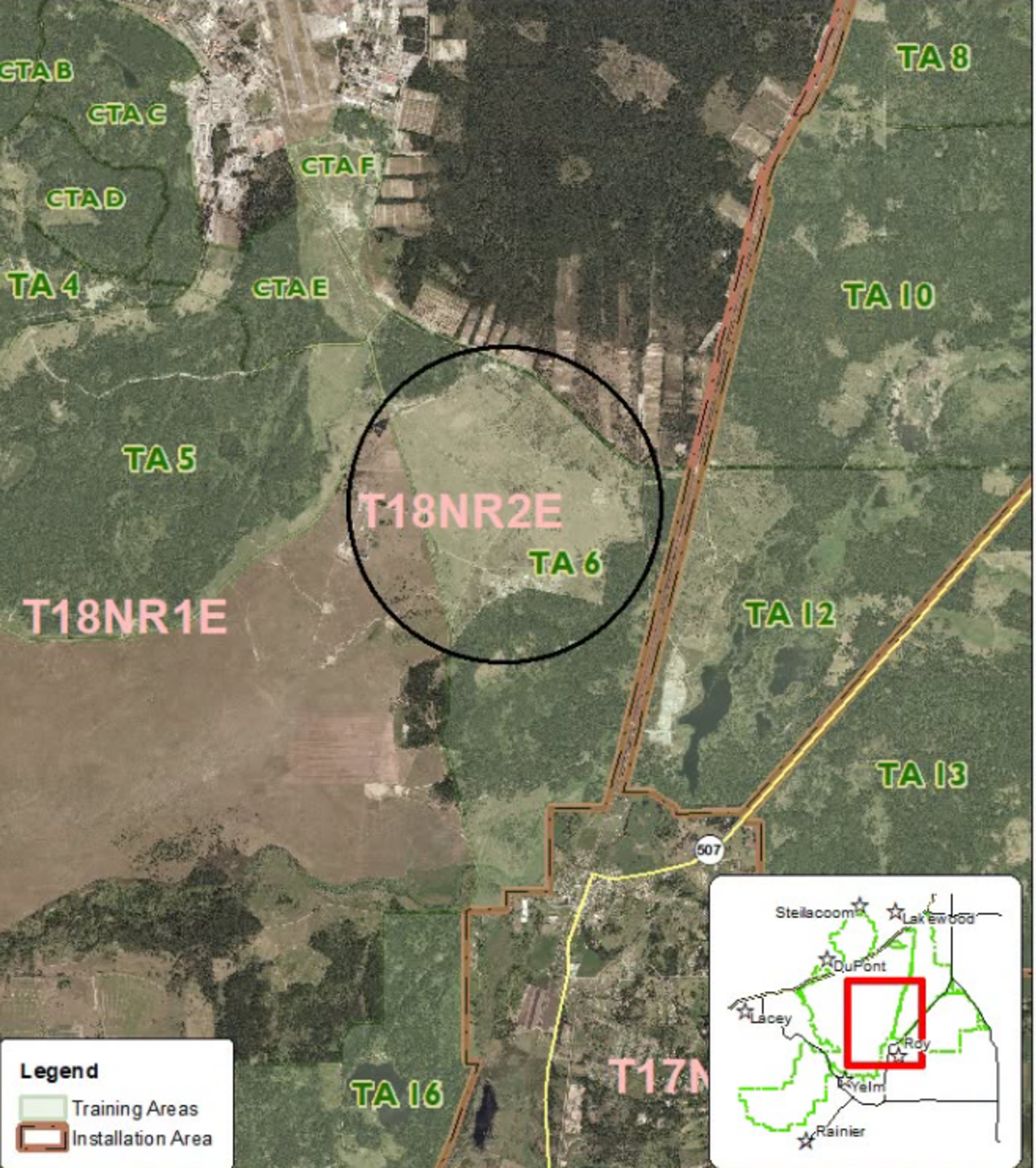 The area of a prescribed burn at Joint Base Lewis-McChord in Pierce County, Wash. on July 6, 2026.