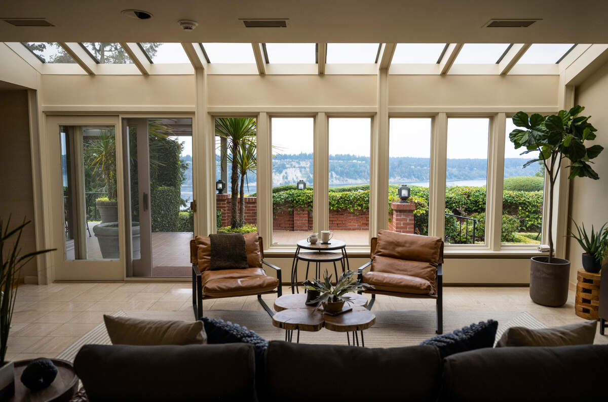 A view of the living room in the Wiborg Estate, which was built as a modest honeymoon cottage by a Tacoma industrialist for his wife, is for sale for $5 million on North 46th Street in Tacoma on Sept. 14, 2022.