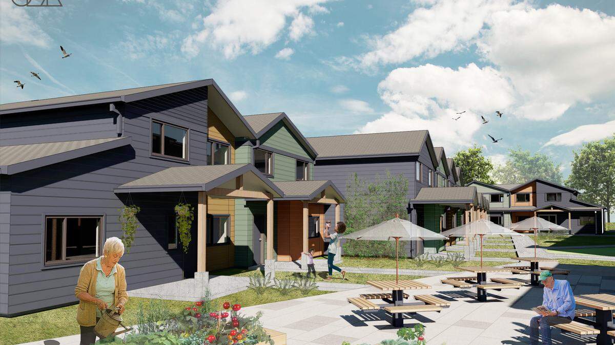 Renderings of a new affordable housing development for low-income seniors and low-income foster families that plans to open in July 2027 at 628 E. 60th St., Tacoma.