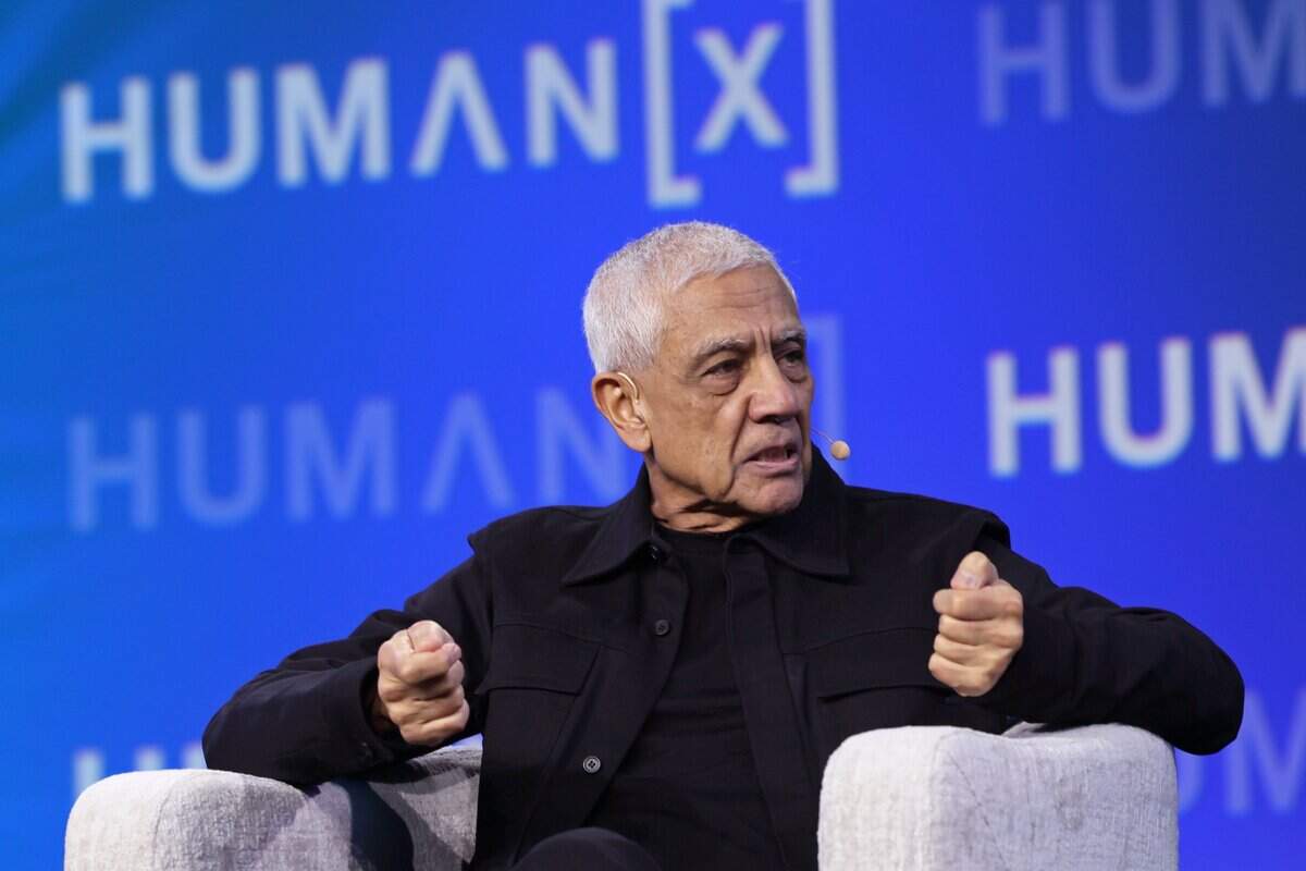 SAN FRANCISCO, CALIFORNIA - APRIL 08: Vinod Khosla speaks onstage during the "Super Reliability vs. Super Intelligence" panel at the HumanX Conference San Franciso 2026 Moscone Center South on April 08, 2026 in San Francisco, California. (Photo by Big Event Media/Getty Images for HumanX Conference)