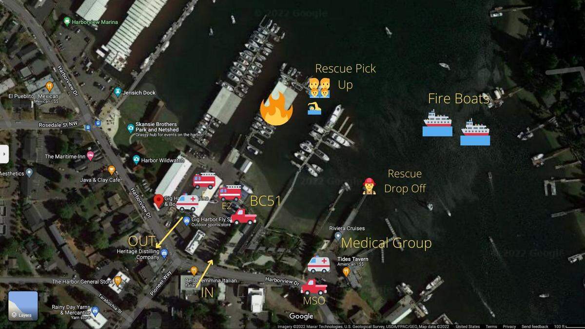 Local jurisdictions join Gig Harbor Fire & Medic One to practice responses to a marina fire & rescue.&nbsp;