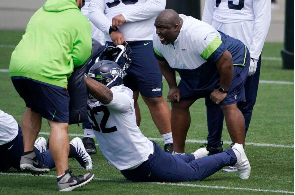 The Seahawks officially announced Clint Hurtt, here in his role last June as the team’s previous defensive line coach, as Seattle’s new defensive coordinator.