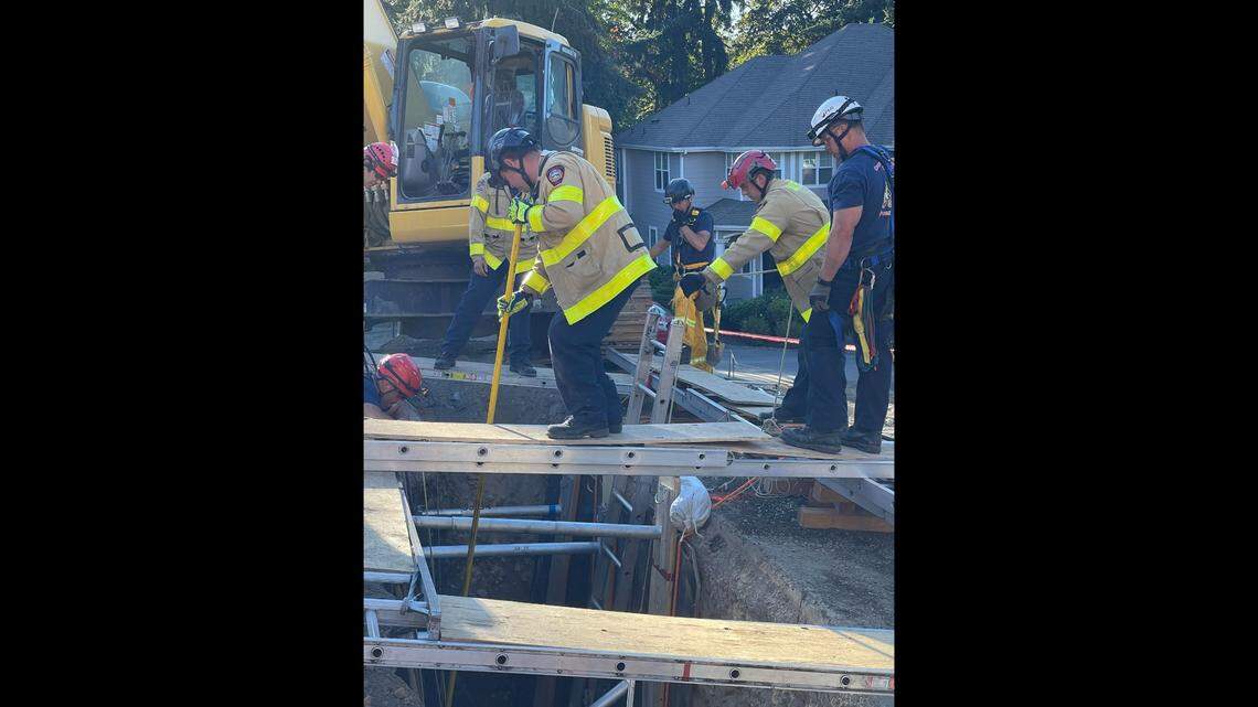 A worker was killed in a trench collapse at a construction site on Sept. 7, 2022, in Renton, Washington, fire officials said. He was covered in 10 feet of dirt.