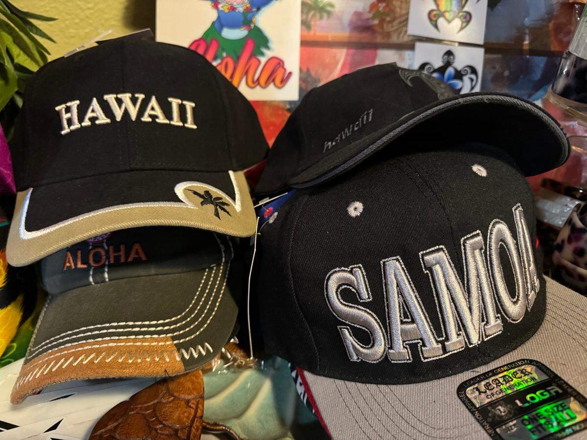 Baseball caps at Anita’s Hawaiian Boutique in Tacoma.