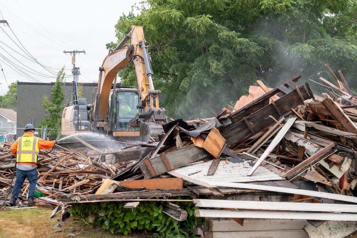 Demolition of the Ryan House takes place on Friday, July 25, 2025, in Sumner, Wash.