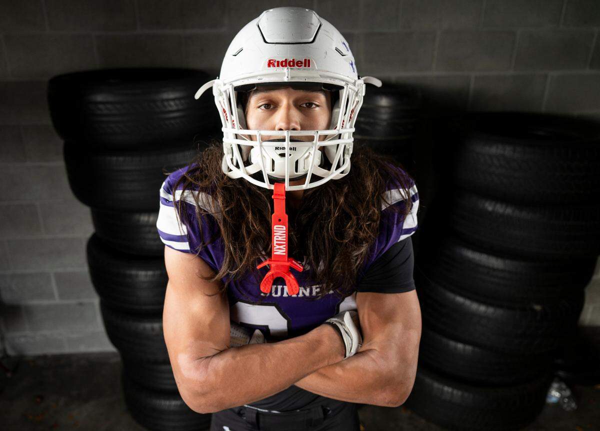 The News Tribune 2024 All-Area first-team running back selection Steele Isaacs, Sumner, poses for a portrait at Mount Tahoma High School, on Sunday, Dec. 8, 2024, in Tacoma, Wash.