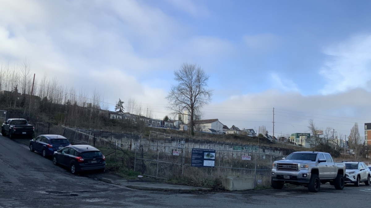 One of six parcels currently marketed for sale, previously planned for Tacoma Town Center, seen here in 2023.