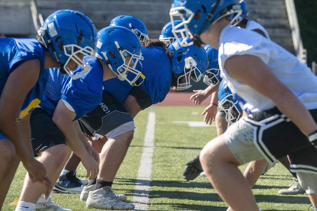 Stadium defenders line up for a drill during practice on Wednesday, Aug. 20, 2025, in Tacoma, Wash.
