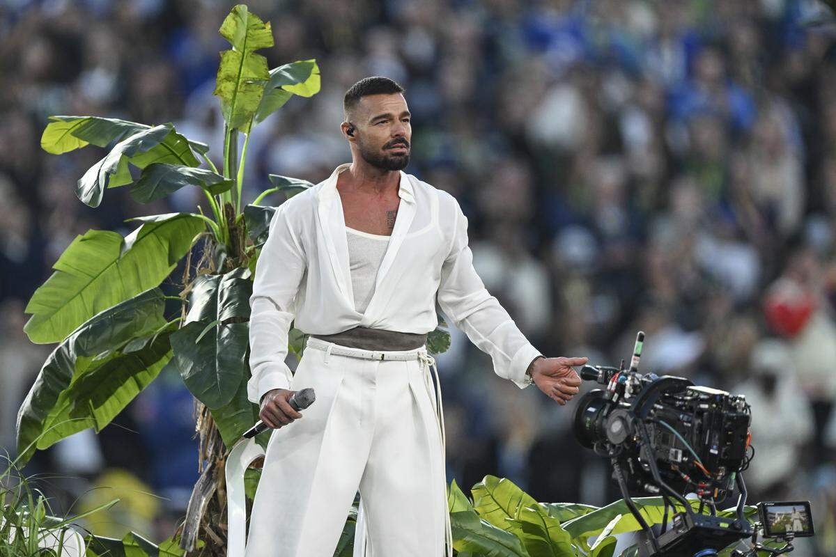 Ricky Martin makes a guest appearance during the Super Bowl LX Halftime Show at Levi’s Stadium in Santa Clara on Sunday, Feb. 8, 2026.