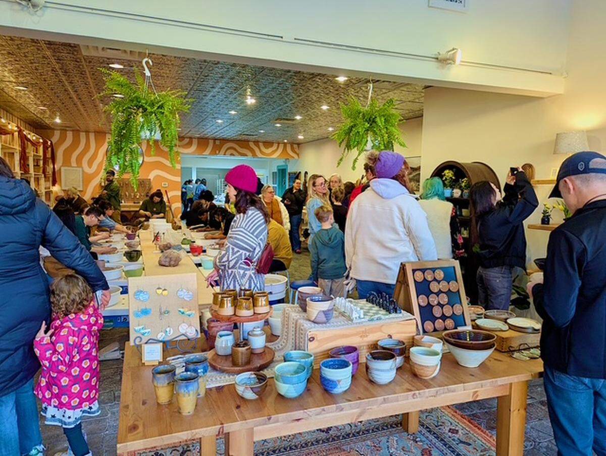 Guests fill The Bisque on grand opening day, Saturday, Jan. 24, 2026, in Port Orchard, Wash.