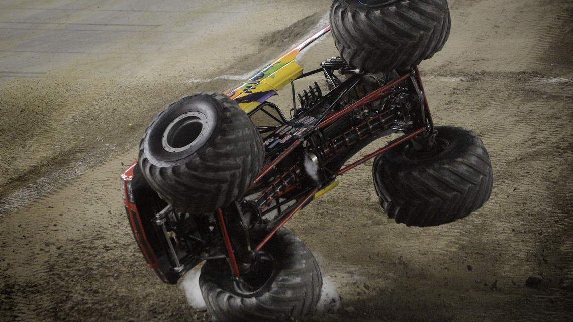 Without fenders covering those massive tires, Tropical Thunder (seen here during a 2012 monster truck show at the Tacoma Dome) probably would not be street legal.
