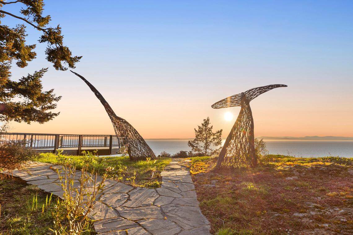 Sculptures at the San Juan Island waterfront home in Washington.