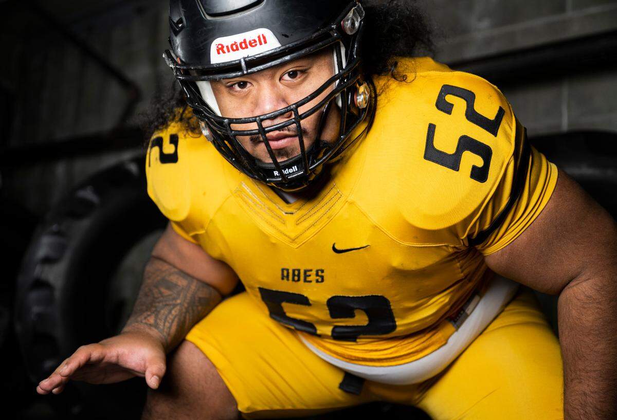 Lincoln senior Trey Meredith poses for a portrait after being selected as an offensive lineman for the News Tribune’s 2022 all-area football team, at Mount Tahoma High School in Tacoma, Wash. on Dec. 4, 2022.